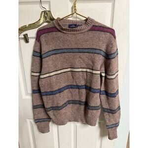 Vintage Carl Michaels Shetland Wool Striped Sweater M/L Brown 40x26 Colorblock